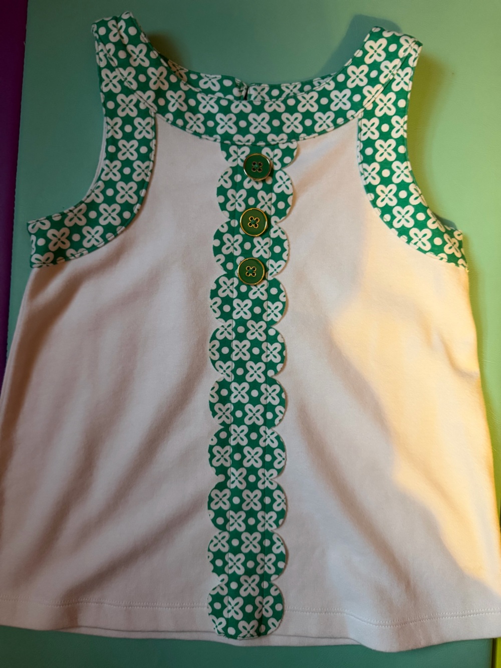 Gymboree White Tank Top with Green Floral Trim